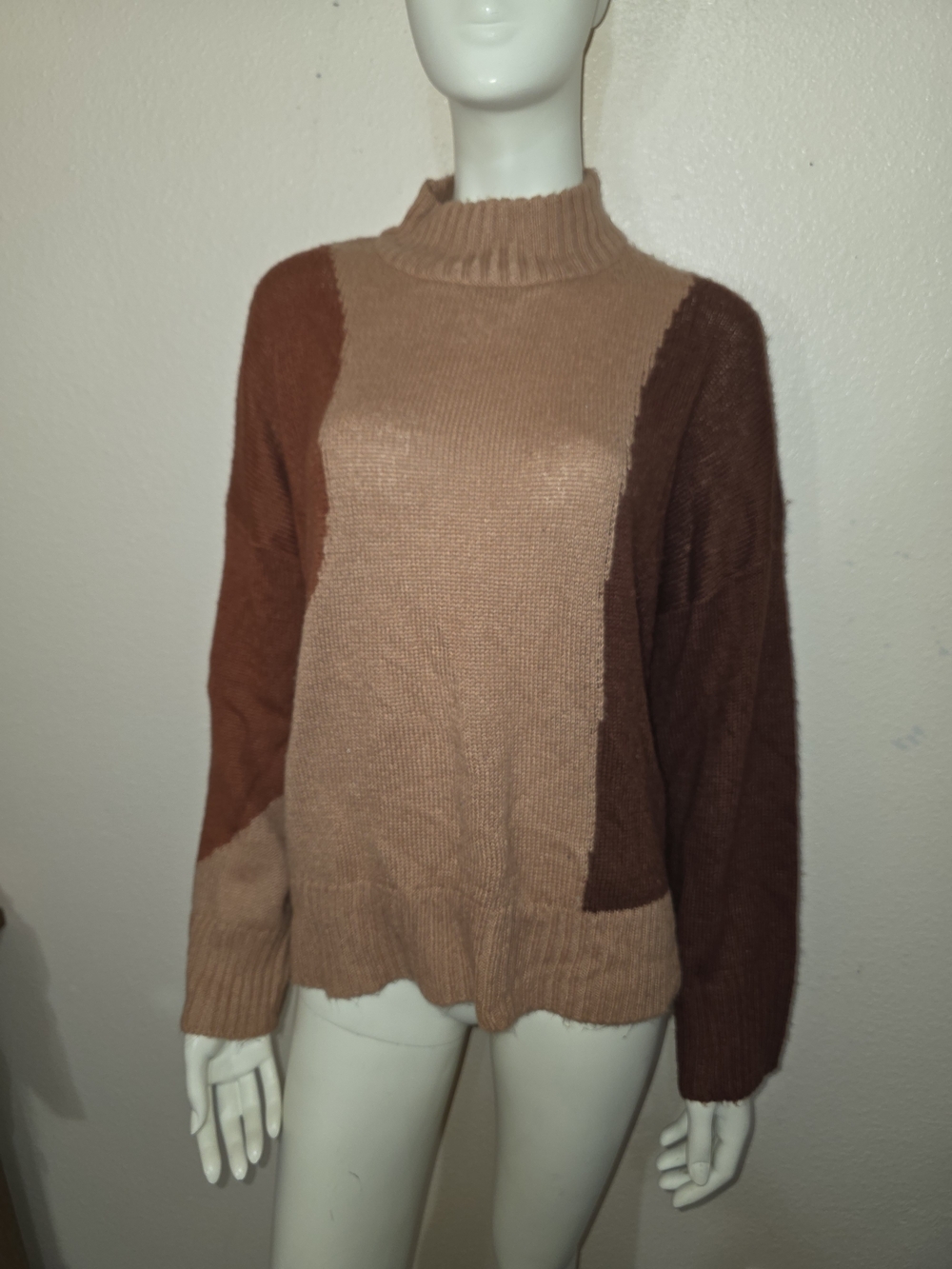 Violet Romance Brown Colorblock Knit Mock Neck Sweater